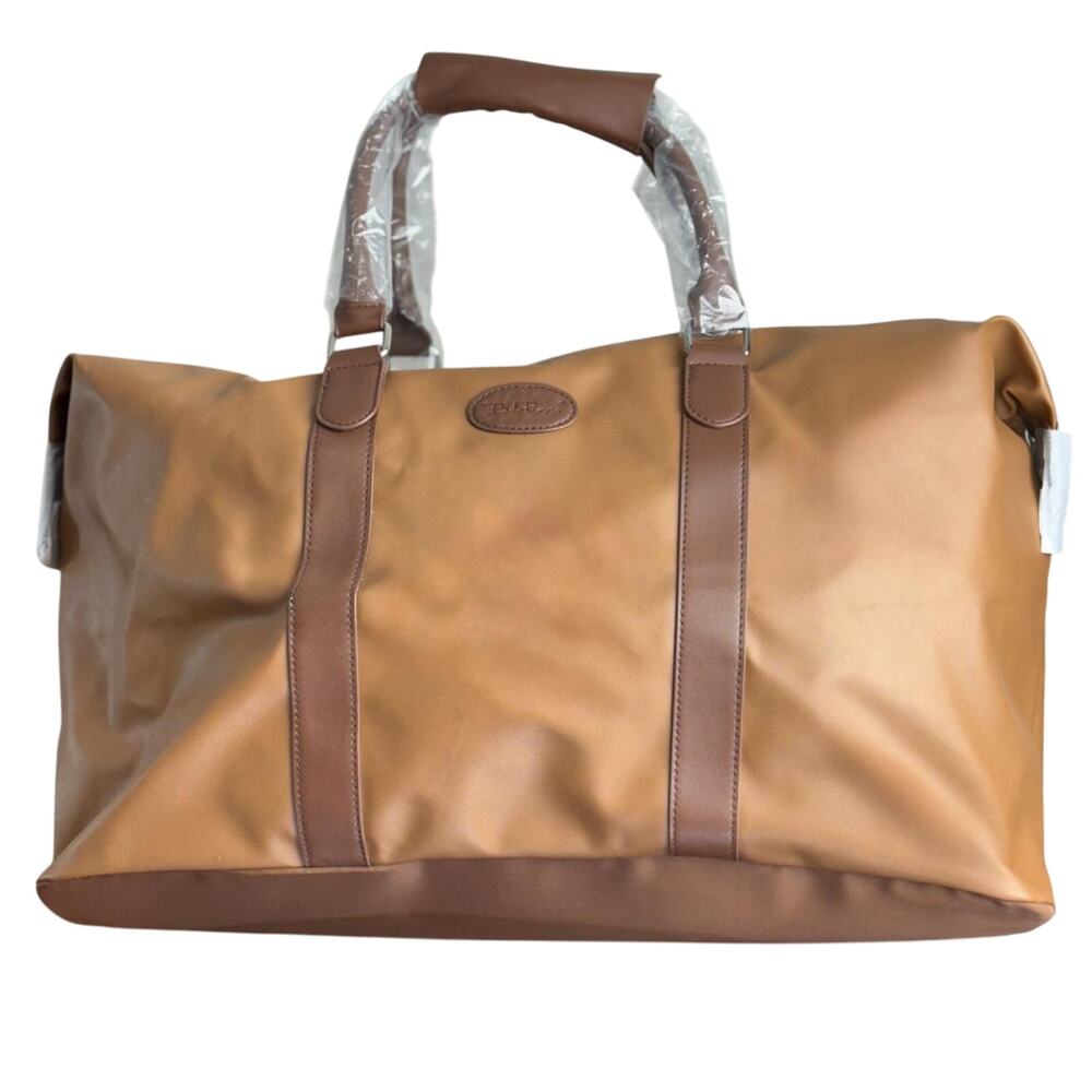 Bella Russo Tan Brown Vegan Faux Leather Double Handle Duffle Shoulder Bag -NWOT